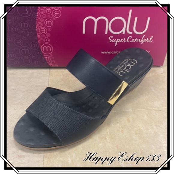 malu Shoes Malu Made In Brazil Alana Navy 2 Band Wedge Sandals